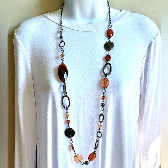 New 44” Gunmetal Orange Necklace - Picture 2 of 8